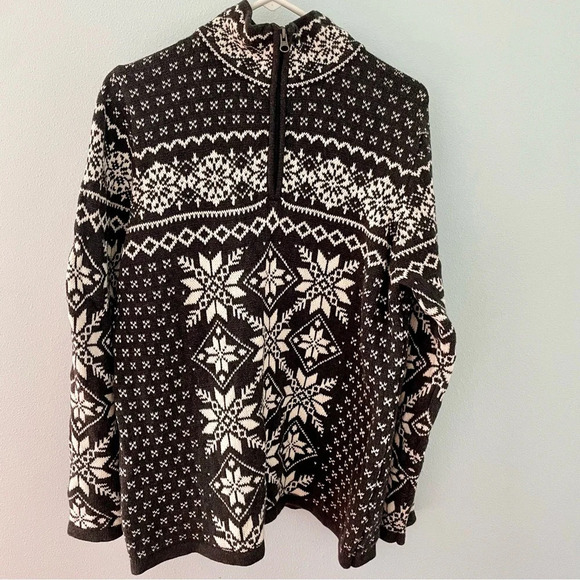 L.L. BEAN vintage chunky cotton grey and white quarter zip sweater size large - Picture 1 of 10